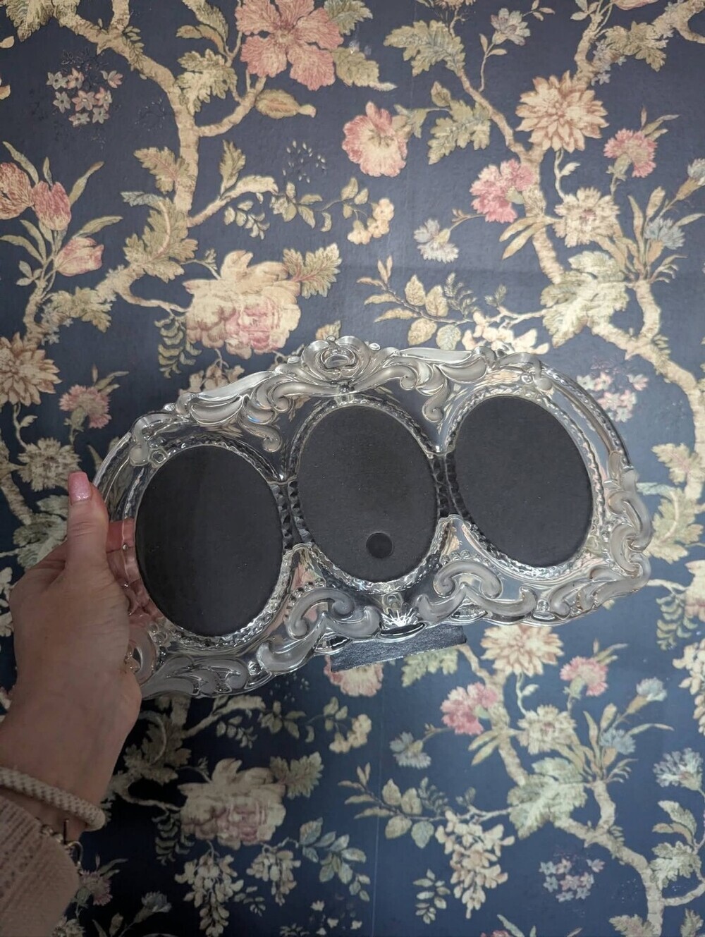 Ornate Clear Glass Vintage Double Round Picture Frame Heavy Duty